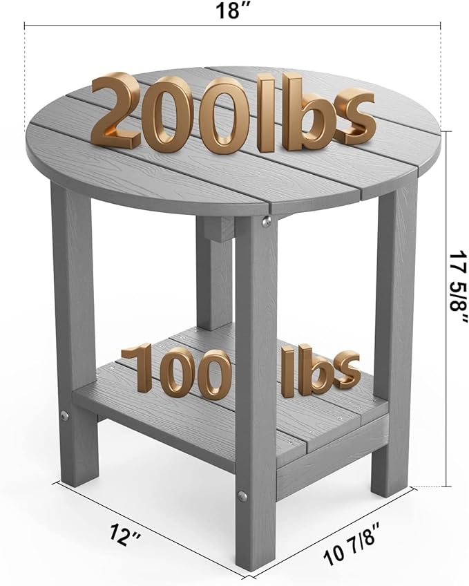 MXIMU Round Outdoor Side Table Adirondack Tables 18 Inch Chairside End Tables with Storage Shelf - Photo 3