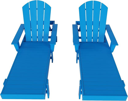 WestinTrends Dylan HDPE Outdoor Patio Poly Adirondack Reclining Chaise Lounge with Arms (Set of 2), Pacific Blue