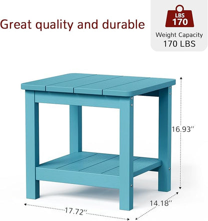 Stoog Rectangular Outdoor Side Table, All-Weather Turquoise End Table for Patio, Never Fade or Rot, Perfect for Pool, Backyard & Garden