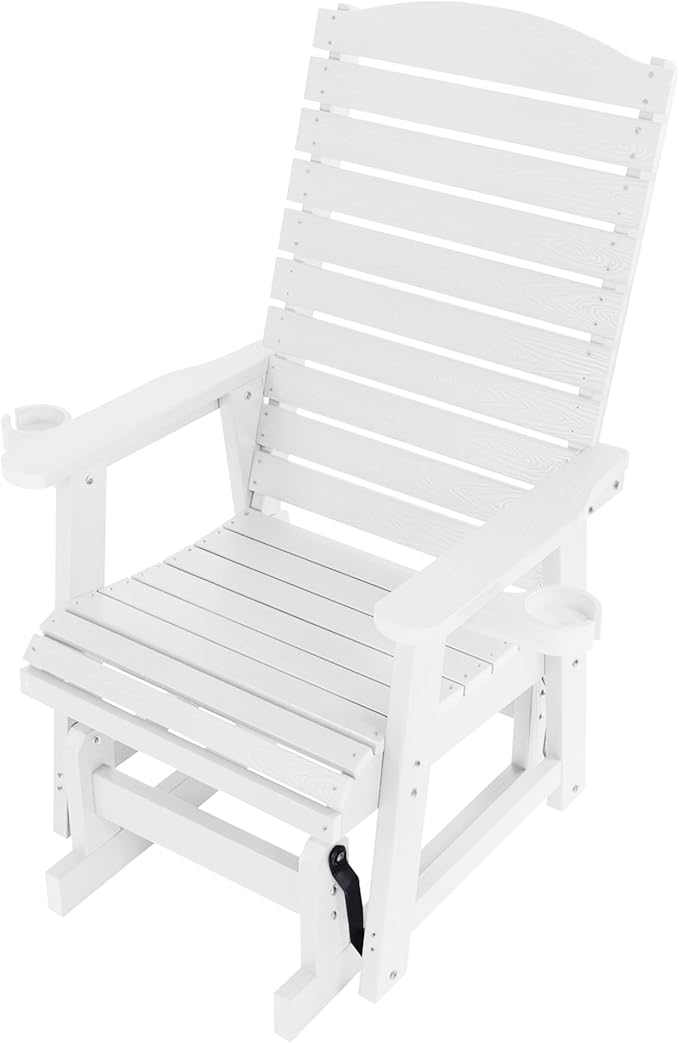 Poly Lumber Patio Glider with Cup Holders, High Backrest and Deep Contoured Seat, HIPS Material, All-Weather Resistant - Photo 7