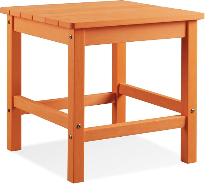 Psilvam Oversized Outdoor Side Table, 19.68" Poly Lumber Adirondack Side Table, Weather Resistant Patio Side Table for Poolside, Garden and Front Porch (Orange)