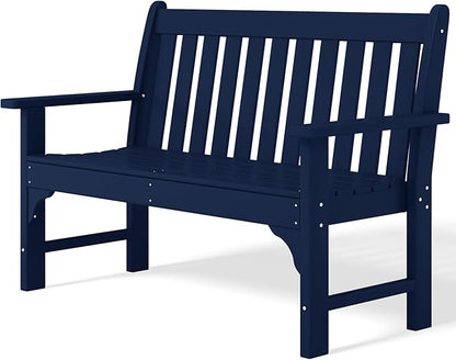 Costaelm Garden Bench, Farmhouse Park Front Porch for Entryway Bench Outdoor Seating Low Bench Patio Bench Outside/Indoor, Navy Blue