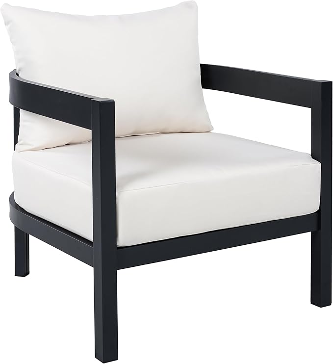 Merax 27.6" Outdoor Curved Patio Accent Chair with All-Weather Coushions, Aluminum Frame Single Lounge for Chair Porch - Photo 3