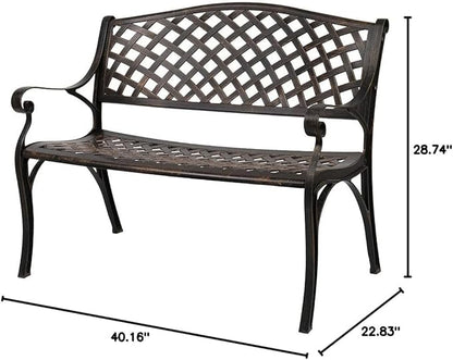 Outvita 2-Person Aluminium Outdoor Bench, Waterproof Patio Loveseat, Mesh Back with Arched Legs, Antique Bronze Finish, Sturdy and Durable, Outdoor, Front Porch, Backyard, Lawn, Garden, Pool, Deck