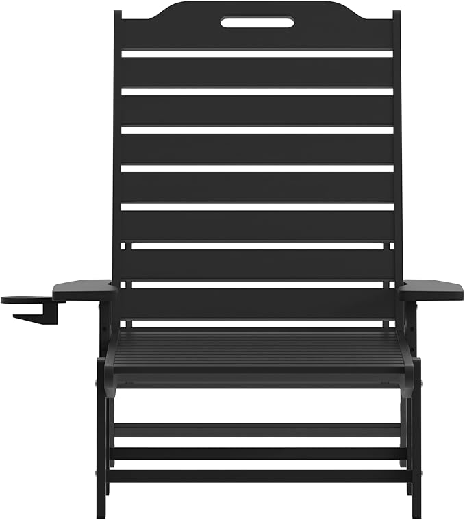 Flash Furniture Monterey Adjustable Adirondack Loungers with Cup Holders- All-Weather Indoor/Outdoor HDPE Lounge Chairs, Set of 2, Black