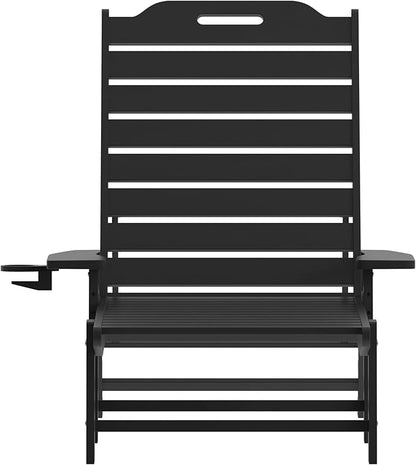 Flash Furniture Monterey Adjustable Adirondack Loungers with Cup Holders- All-Weather Indoor/Outdoor HDPE Lounge Chairs, Set of 2, Black
