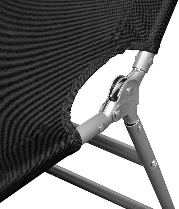 Folding Sun Lounger Black 22.8"x74.4"x10.6" Powder-Coated Steel Frame Adjustable Backrest Patio Pool Beach Lounge - Photo 6