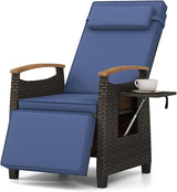 RELAX4LIFE Rattan Outdoor Recliner Chair - Wicker Chaise Lounge Chair w/Adjustable Back & Footrest, Acacia Wood Armrests - Photo 1
