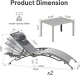 Outdoor Chaise Lounge Set of 3, Aluminum Patio Outdoor Lounge Chair for Beach Pool Sunbathing - Photo 2