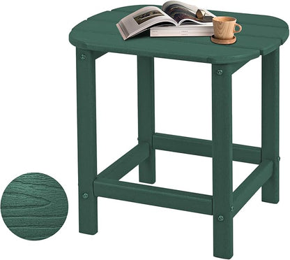 Plawdlik Hdpe Outdoor Adirondack Side Table, Wooden Textured, Set for Patio, Garden, Porch, Pool Composite Patio, Backyard, Bathroom and Indoor, Maintenance & Weather Resistant （Green）