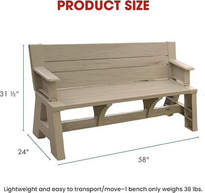 Convert-a-Bench Gen 1 2-in-1 Outdoor Convertible Bench to Picnic Table | Space-Saving, Weather-Resistant Patio Furniture for Yard, Deck, Garden | Easy Assembly & Durable - 1 Bench/Order, Driftwood