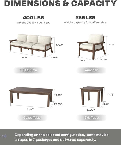 HDPE Patio Furniture Set 10 Seats, Outdoor Couch with Washable Thick Beige Cushions & Coffee Table & Side Table, Outdoor Sectional Furniture for Backyard, Deck, Lawn, Porch (Brown Frame)