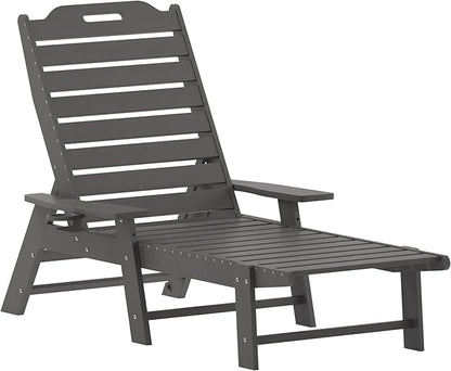 Flash Furniture Monterey Adjustable Adirondack Lounger with Cup Holder- All-Weather Indoor/Outdoor HDPE Lounge Chair, Gray