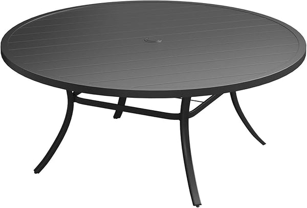 VICLLAX 63" Outdoor Patio Dining Table for 8-10, Metal Round Table with Umbrella Hole for Deck Lawn Garden Backyard - Photo 1