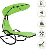 Outdoor Hammock Rocking Chaise Lounge Swing Chair, with Stand and Canopy, Porch Swing w/Soft Cushion Removable Headrest - Photo 4