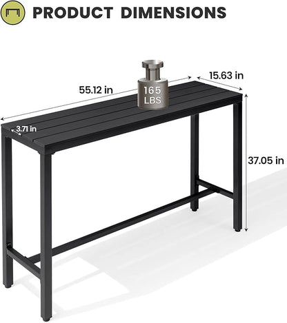 Crestlive Products Outdoor Bar Table, 55'' Rectangle Patio Counter Height Table High Pub Table with Waterproof Top and Sturdy Metal Frame for Balcony, Bistro, Garden, Backyard, Hot Tub (Black)