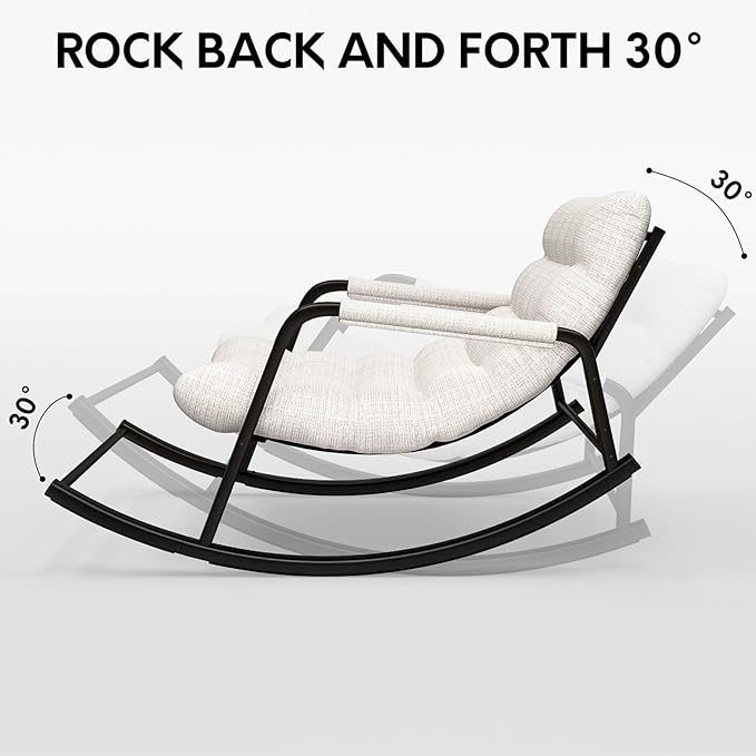 Indoor Outdoor Patio Rocking Chairs, Papasan Rocking Chairs, Double Papasan Chair with Cushion, Oversized Modern Rocker Chairs for Living Room, Bedroom, Porch, Garden Beige