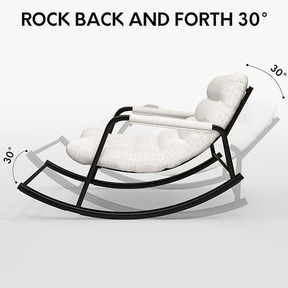 Indoor Outdoor Patio Rocking Chairs Set of 2, Papasan Rocking Chairs, Double Papasan Chair with Cushion, Oversized Modern Rocker Chairs for Living Room, Bedroom, Porch, Garden Beige