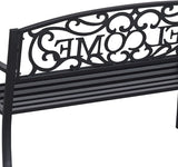 50" Outdoor Welcome Bench, Metal Garden Bench with Slatted Seat, Patio Bench with Backrest and Armrests for Park, Porch - Photo 5
