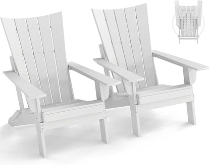 GREENVINES Folding-Adirondack-Chairs-Set-of-2 | HDPE Plastic | Arch Series | Fire Pit Chair | All Weather | for Outdoor Patio Deck Backyard Poolside | White