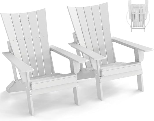 GREENVINES Folding-Adirondack-Chairs-Set-of-2 | HDPE Plastic | Arch Series | Fire Pit Chair | All Weather | for Outdoor Patio Deck Backyard Poolside | White