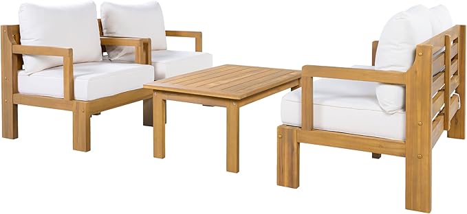 4 Piece Acacia Wood Patio Furniture Set with Coffee Table, Loveseat and 2 Chairs - Photo 4