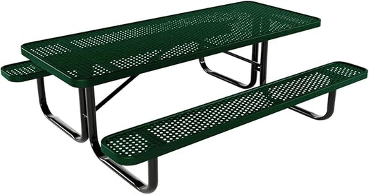 COATEDOUTDOORFURNITURE Heavy-Duty Portable Outdoor Kids Table, Punched Steel Kids Picnic Table, Commercial-Grade Picnic Table, Made in America (6ft Rectangular, Childrens, Green)