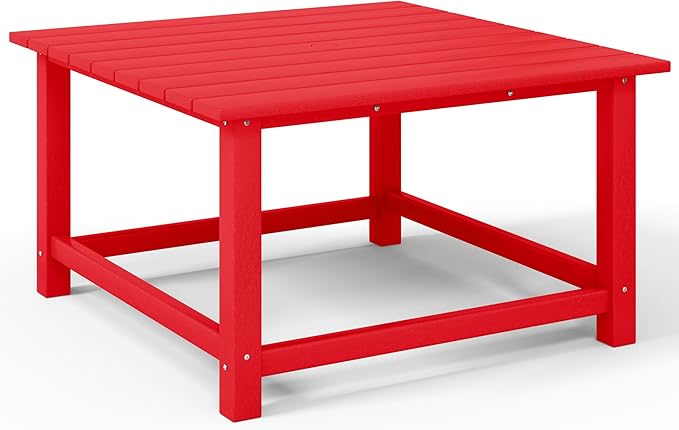 Costaelm Patio Conversation Table, Tatio Accent HDPE Outdoor Weather Resistant, Square Outdoor Porch Balcony Patio Drink Table for Outside, Pool, Backyard, Red