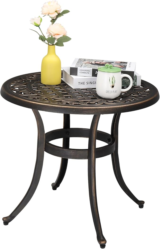 Bonnlo 23.6 Inch Cast Aluminum Outdoor Side Table, Anti-Rust Coffee Bistro Table for Outdoor, Patio, Garden, Porch - Photo 1