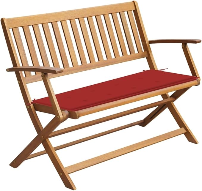 vidaXL Garden Bench with Cushion 47.2 in Solid Acacia Wood Oiled Finish Weather-Resistant Polyester Comfortable Outdoor Seating Foldable Chair Patio Wooden Furniture Cushions Polyester