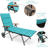 COSTWAY Folding Rattan Lounge with Wheels, Aluminum Patio Lounger with 7 Adjustable Positions, Soft Cushion - Photo 8