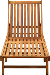 Outdoor Sun Lounger with Adjustable Backrest and Cushion, Solid Acacia Wood Chaise Lounge for Patio Garden Poolside - Photo 3
