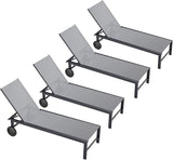 QAQA 4 PCS Outdoor Chaise Lounge with Wheels, Aluminum Patio Lounge Chairs with 5 Adjustable Positions for Poolside - Photo 1