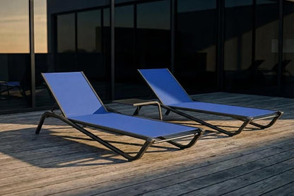 Lounge Chair Set of 2, Aluminum Chaise Lounge Outdoor with Side Table, Lightweight Lounge Chairs for Outside with 5 Adjustable Backrest, Pool Lounger for Poolside, Beach (Royal Blue)