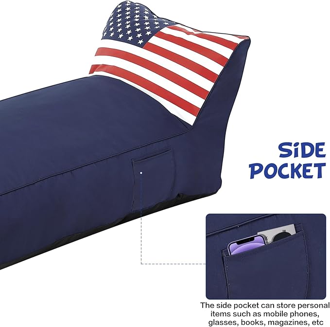 Outdoor Chaise Lounge Chair, Sunbed UV Resistant American Flag Sofa Couch Patio Waterproof Outside Sunlounge Reclining - Photo 6