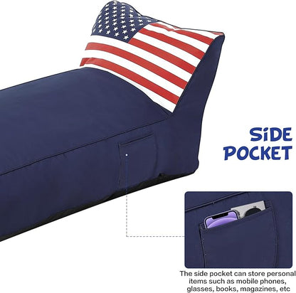 Outdoor Chaise Lounge Chair, Sunbed UV Resistant American Flag Sofa Couch Patio Waterproof Outside Sunlounge Reclining Sunbathing Bed Comfy Single Chaise Daybed for Garden, Pool, Beach, Navy Blue