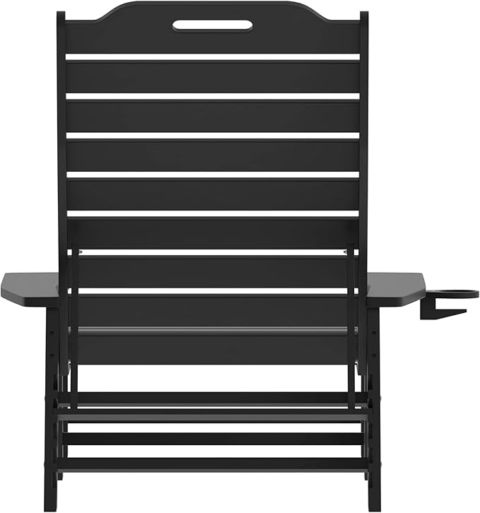Flash Furniture Monterey Adjustable Adirondack Loungers with Cup Holders- All-Weather Indoor/Outdoor HDPE Lounge Chairs, Set of 2, Black
