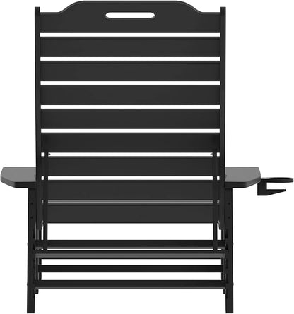Flash Furniture Monterey Adjustable Adirondack Loungers with Cup Holders- All-Weather Indoor/Outdoor HDPE Lounge Chairs, Set of 2, Black