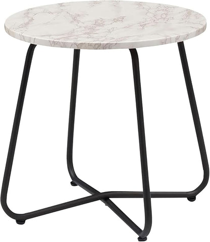VECELO 17.7 inch Small Round Outdoor Side Table,Patio End Table,Waterproof Wood Table with Weather Resistant Steel Adjustable Feet for Living Room Bedroom Garden Yard Balcony Porch Poolside