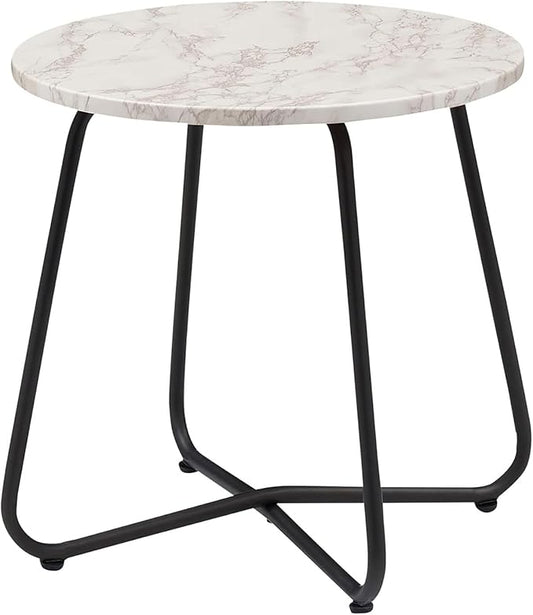VECELO Outdoor Side Table,17.7 inch Small Round Patio Table,Waterproof Wood Table with Weather Resistant Steel Adjustable for Living Room Bedroom Garden Yard Balcony Porch Poolside