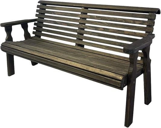 Amish Casual Heavy Duty 4 Foot Roll Back Outdoor Bench in Dark Walnut Stain - Amish Made in The USA from Treated Pine for Outdoor Durability, 700 Lb Weight Capacity