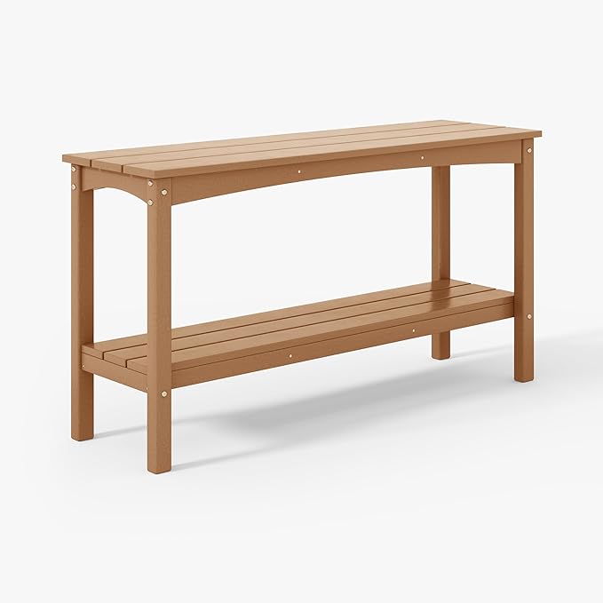 WestinTrends Malibu 55" Outdoor Patio HDPE Adirondack 2-Tier Shelf Console Table, Teak
