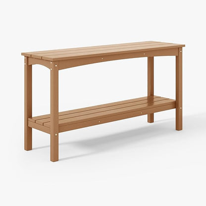 WestinTrends Malibu 55" Outdoor Patio HDPE Adirondack 2-Tier Shelf Console Table, Teak