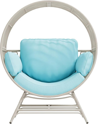 Fancyango Egg Chair Outdoor Indoor, Oversized Rattan Chair with Thicken Cushion, 350LBS Capacity Wicker Patio Lounge Chair, Basket Chair for Living Room Balcony Porch Backyard, Blue