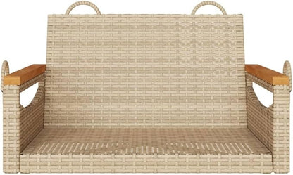 Single Patio Seating Beige, 24.4 x 24.8 x 15.7 in Poly Rattan Garden Seat with Powder-Coated Frame, Contemporary Balcony Loveseat for Small Outdoor Spaces, Quick Assembly
