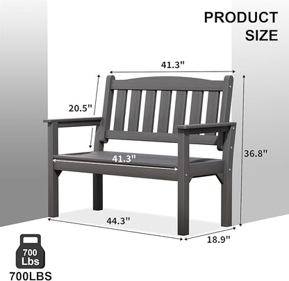 Psilvam 2-Person Outdoor Memorial Bench, All-Weather Poly Lumber Garden Bench, Rot-Resistant Outdoor Patio Bench for Park,Porch,and Church(Grey)
