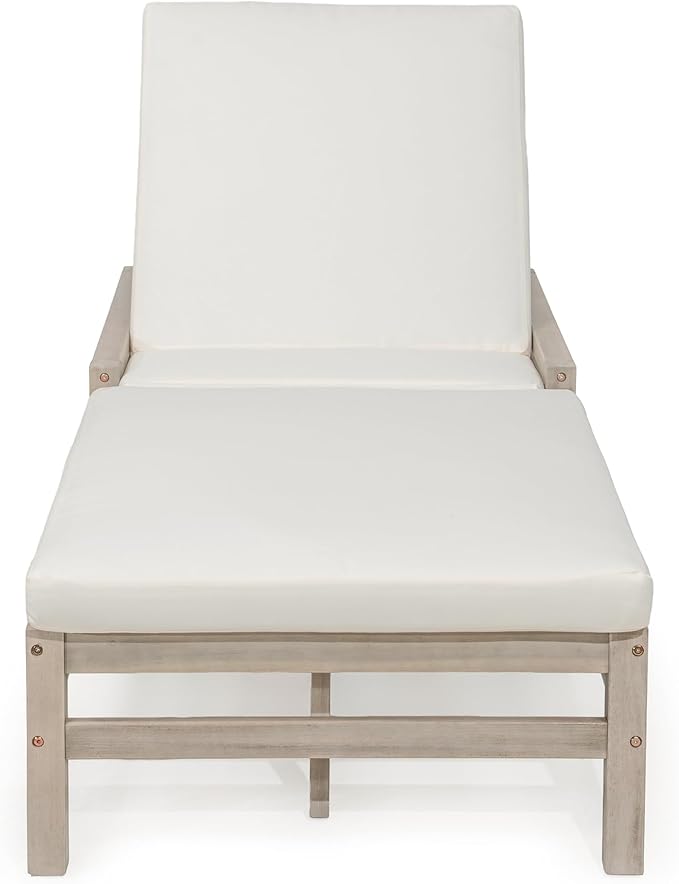 5-Position Adjustable Outdoor Chaise Lounge, Solid Wood Patio Recliner Chair with Thick Cushions for Pool - Photo 8