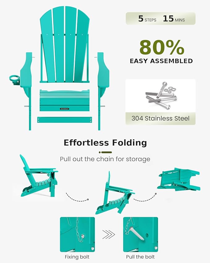 MUCHENGHY Folding Adirondack Chairs, Patio Chairs, Lawn Chairs, Outdoor Chair, Adirondack Chair Plastic, Fire Pit Chairs - Photo 4