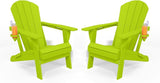 Folding Adirondack Chair with Cup Holders Set of 2, HDPE Plastic Outdoor Chairs, Weather Resistant - Photo 1