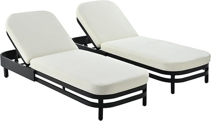 SOFTSEA Outdoor Chaise Lounge Chair Set of 2, Modern Aluminum Chaise Loungers with Premium Olefin Cushions, UV-Resistant & Water-Resistant, 5-Level Reclining, Patio Recliner Chair for Poolside, Beige